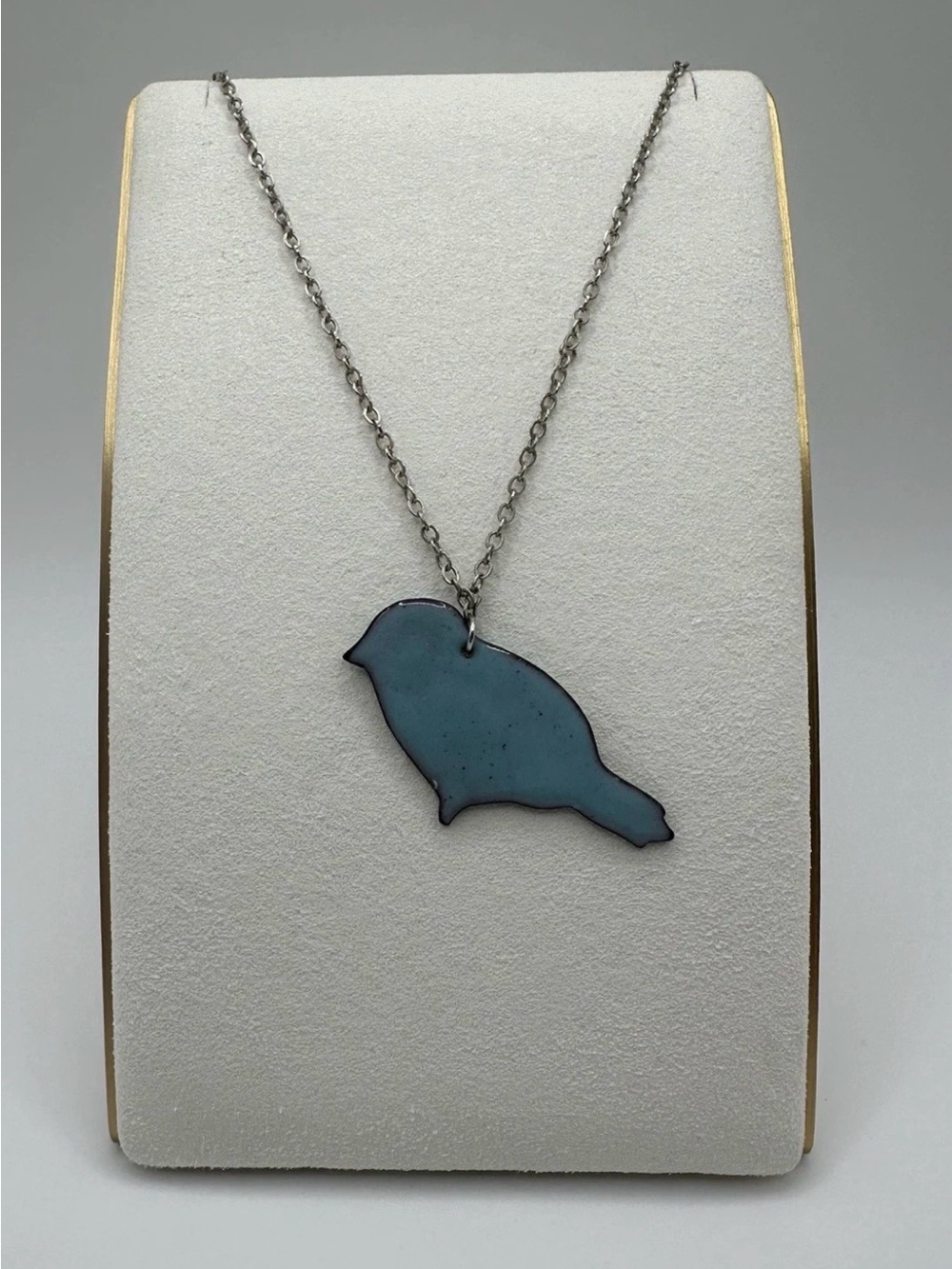 Blue Bird Sterling Silver 925 Pendant Necklace Bluebird Copper Enamel 18" Rolo